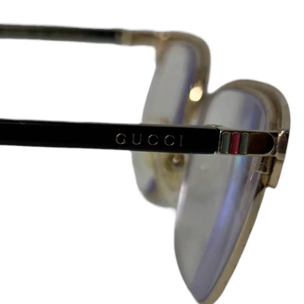 Gucci GG0131O 001 Eyeglass Frames Black Gold Rectangle Italy 53-18-145